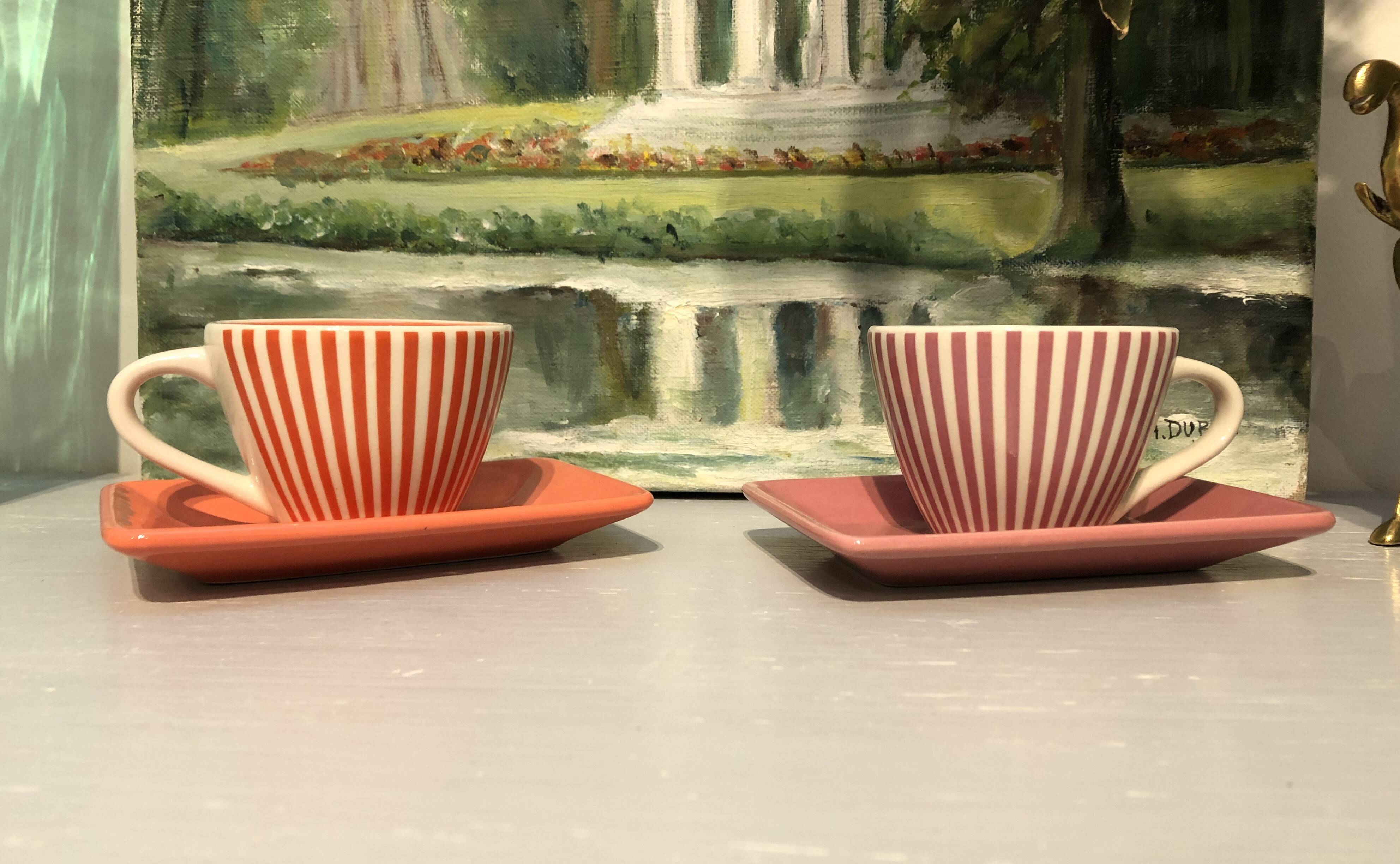 4 vintage ceramic coffee cups produced by lbvyr circa