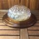 Old golden molded glass pendant light + vintage wood contour #a378
