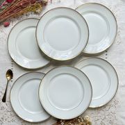 6 Small vintage French plates in golden white Limoges porcelain