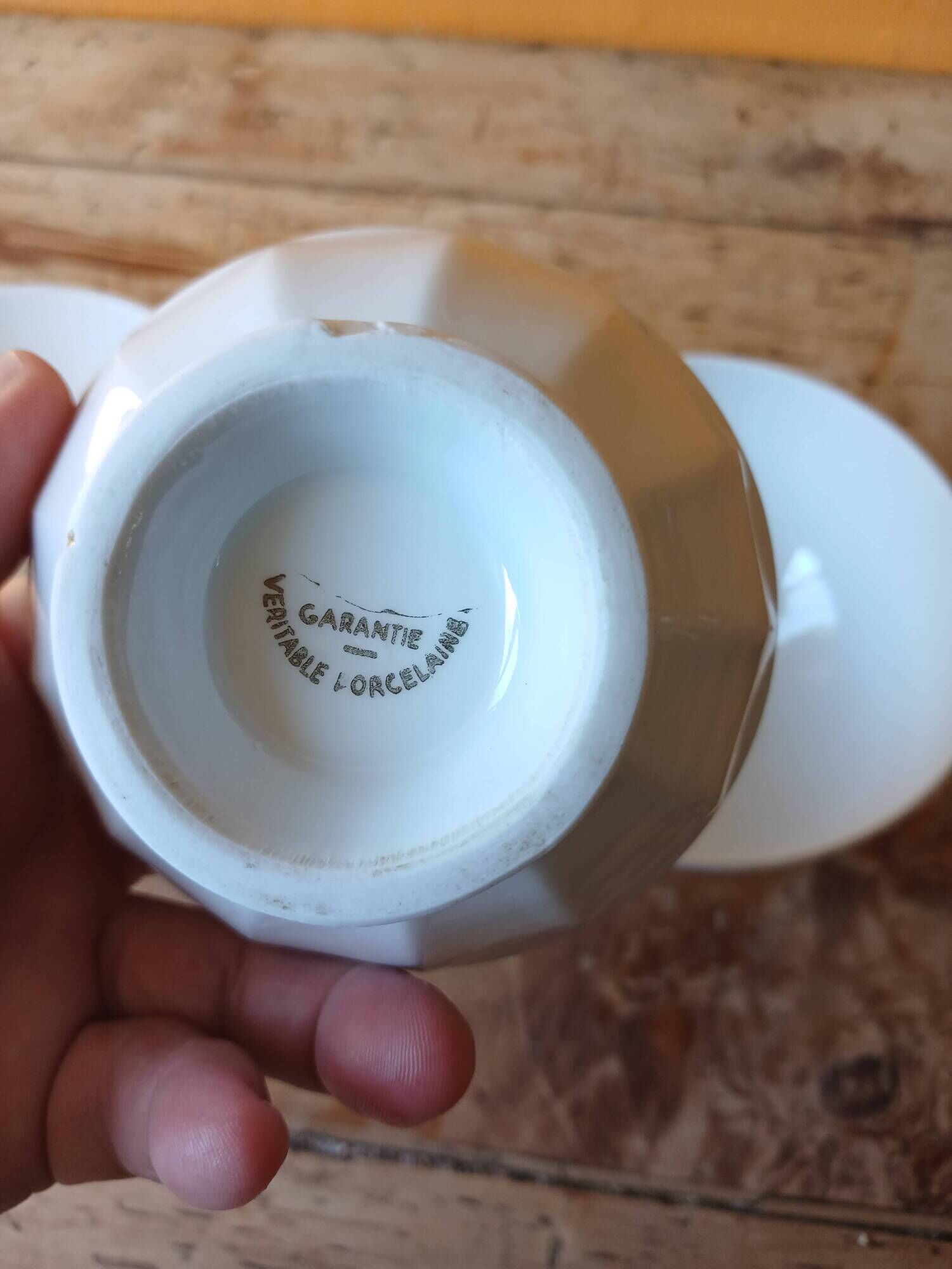 Set of 3 white and gold antique bowls - porcelain cups