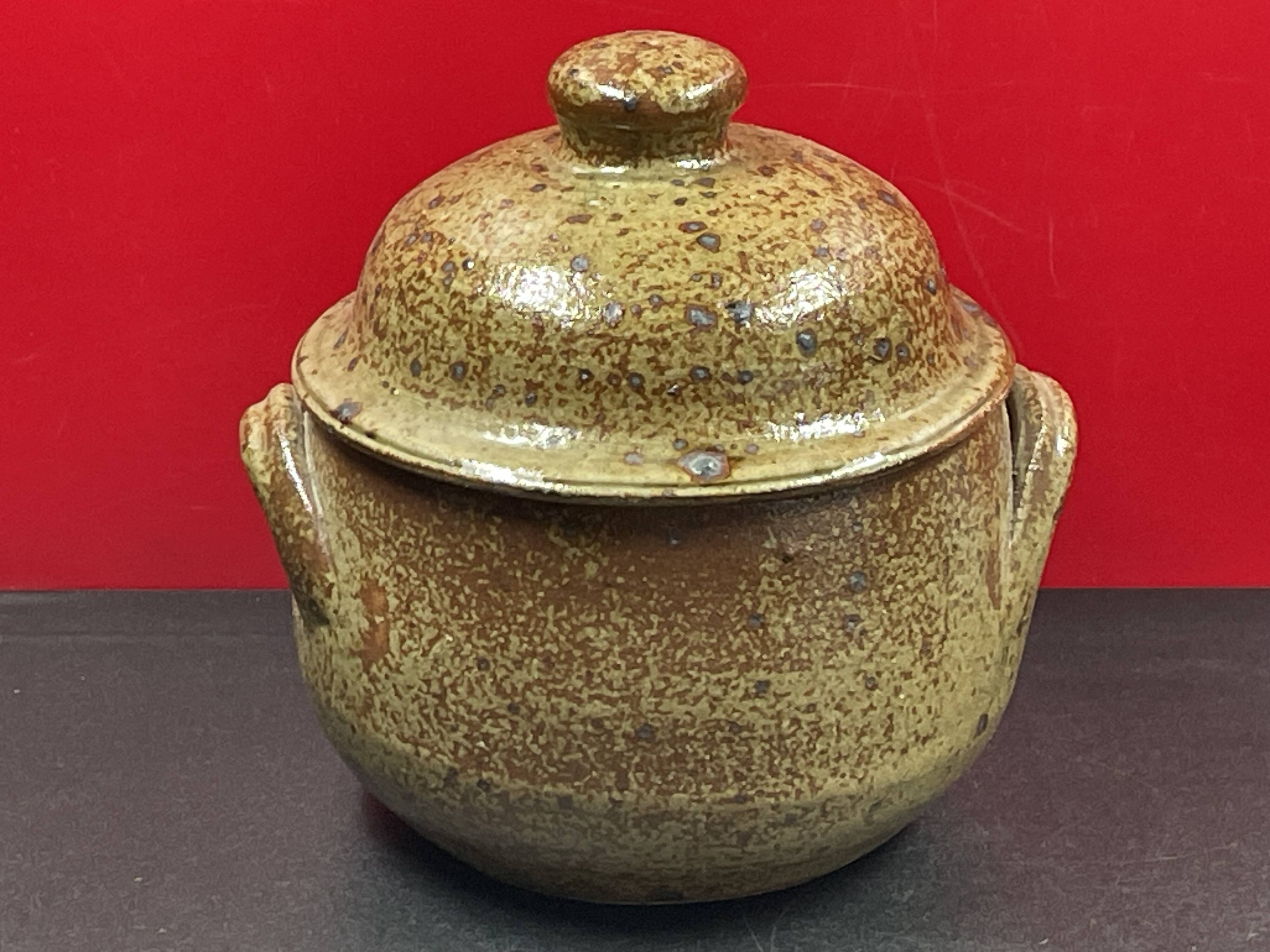 Contemporary ceramic, covered pot signed Baudat, Berry stoneware