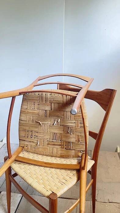 Pair of mid-century woven-seat dining chairs by G.B. Marangoni, Italy 1950s