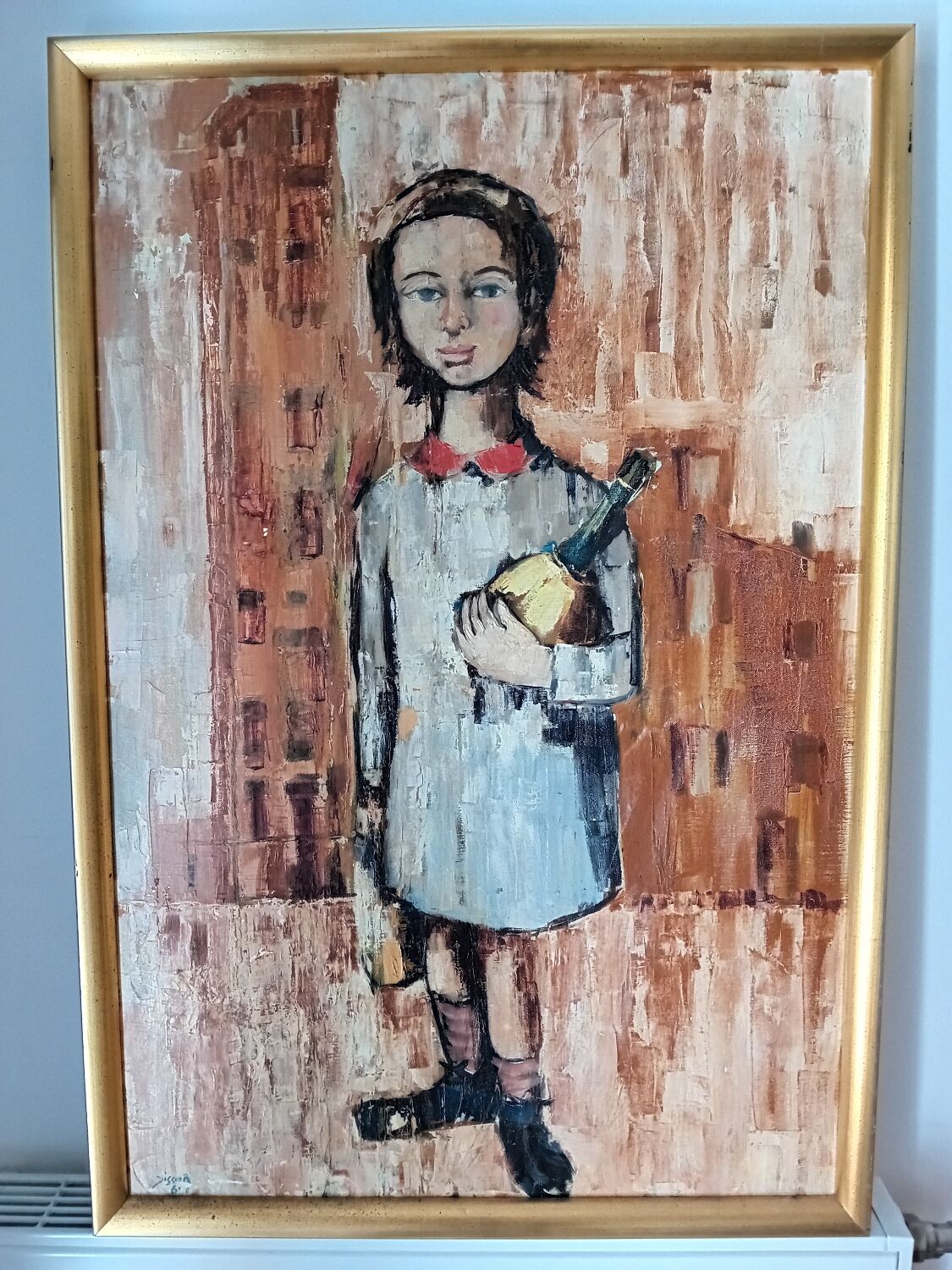 Painting young girl with bottle