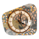 Horloge formica vintage pendule murale silencieuse asymétrique "Bleu ocre rose"