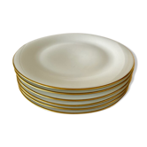 6 assiettes en porcelaine de Limoges blanches et dorées