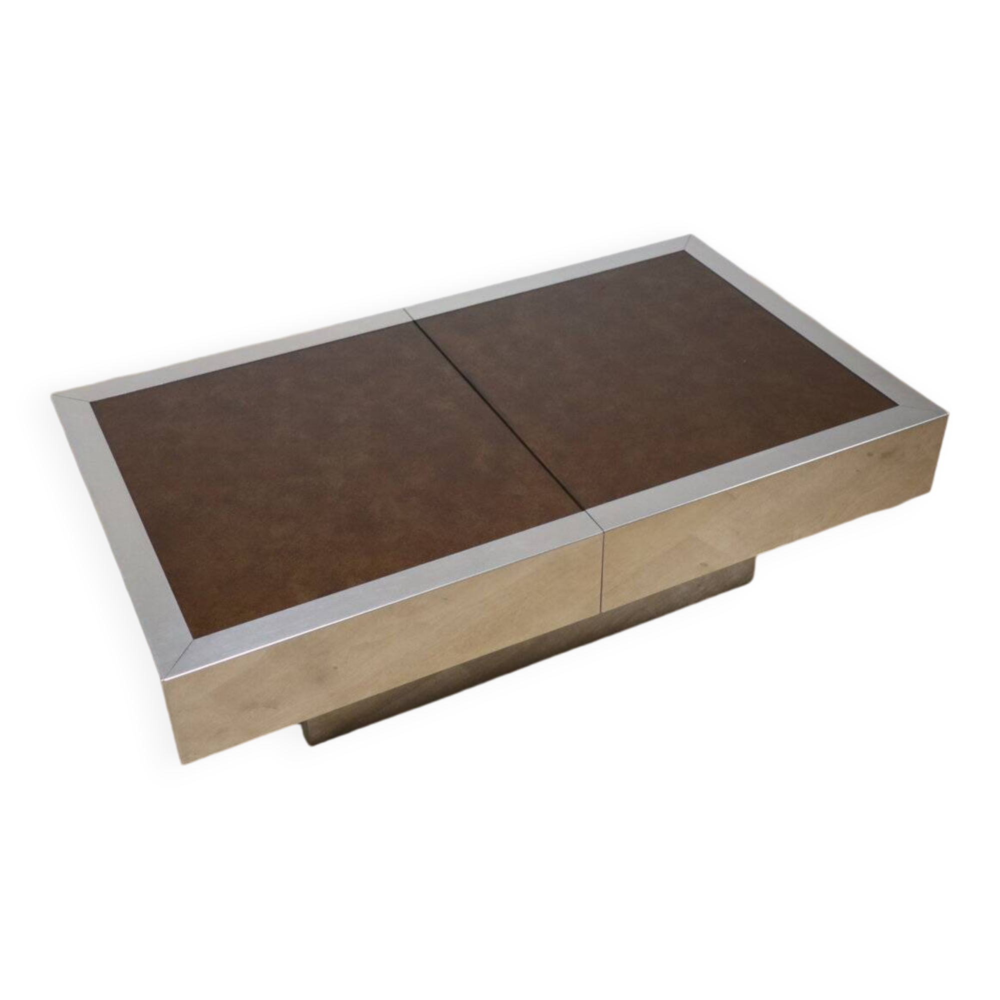 Vintage glass and aluminum bar coffee table, 1970