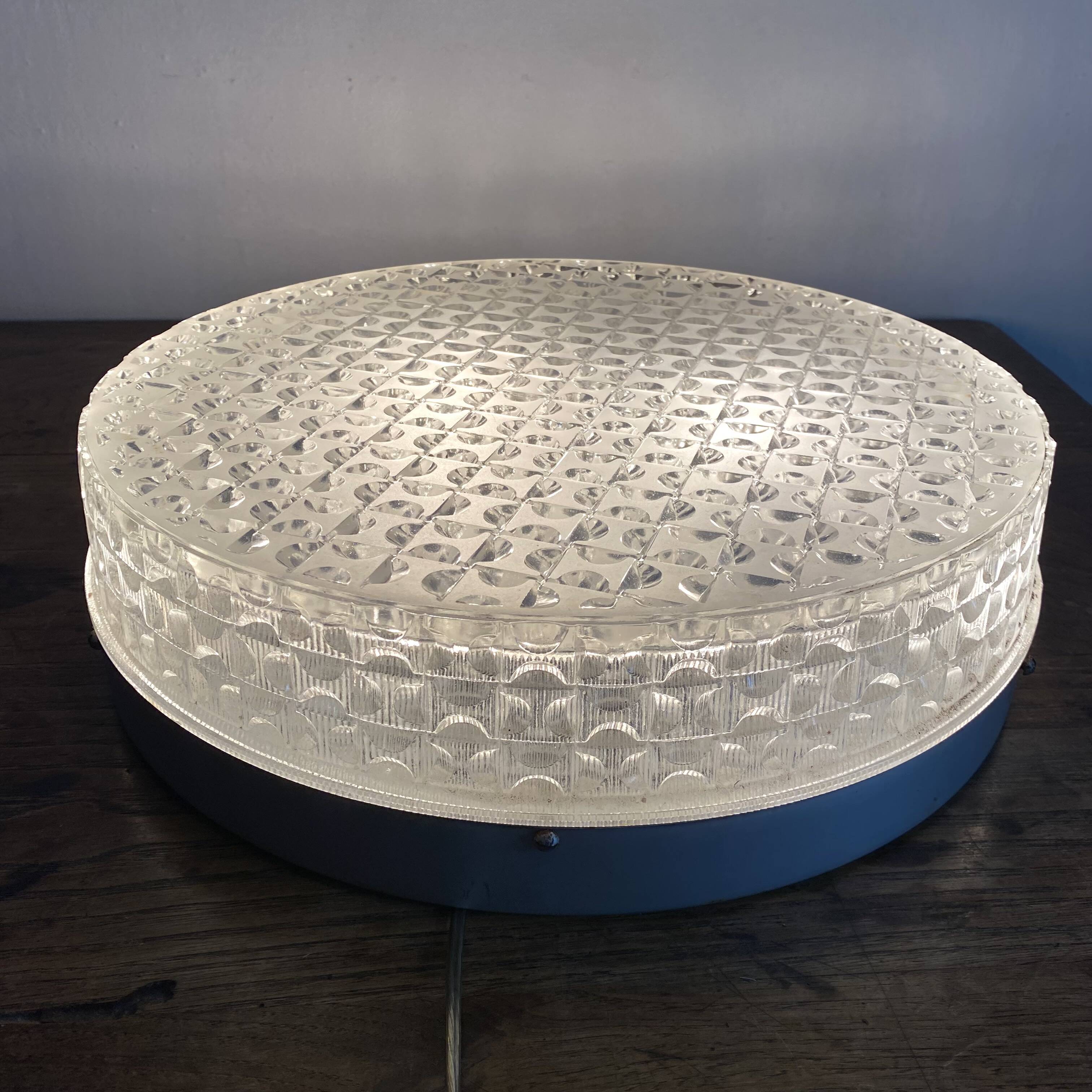 Round ceiling light in holophane glass, 1960s