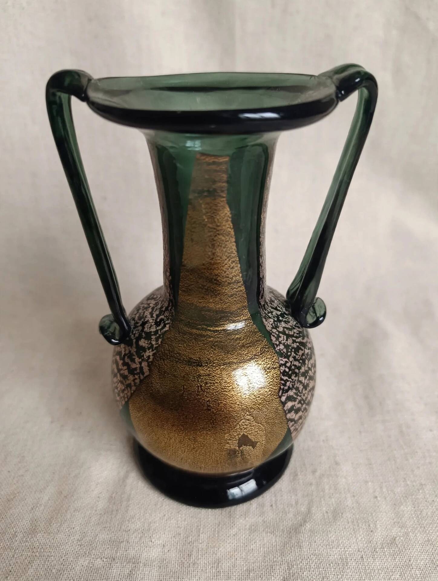 Murano Vintage 1960 Vase Amphora - Black Gold Silver - Original Label