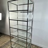1980s stainless steel and glass bookcase shelf