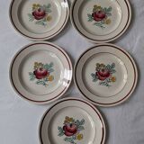 5 Flat plates with Gien rose decoration