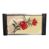 Art déco, plateau gouache sous verre prises bois noir vers 1930