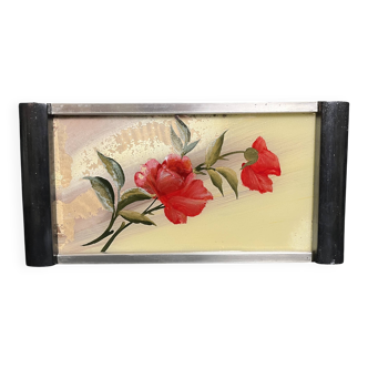 Art Deco, gouache tray under glass, black wood handles, circa 1930
