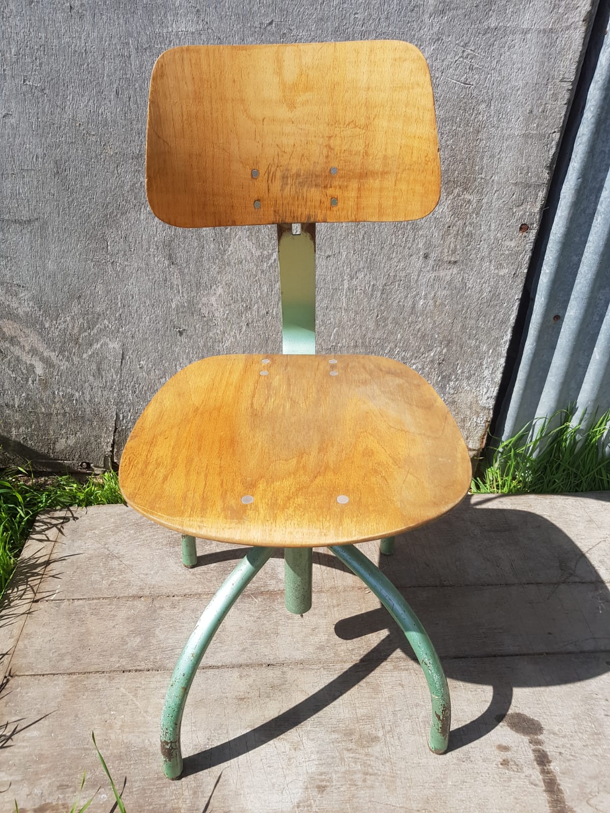 Former Anatomic metal workshop chair - seated - vintage adjustable wood file