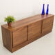 Oiled walnut TV stand equipped with 2 sliding doors and 3 drawers