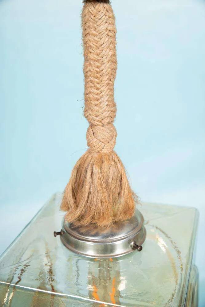 Japandi suspended glass lamp, vintage cubic bohemian glass lamp.