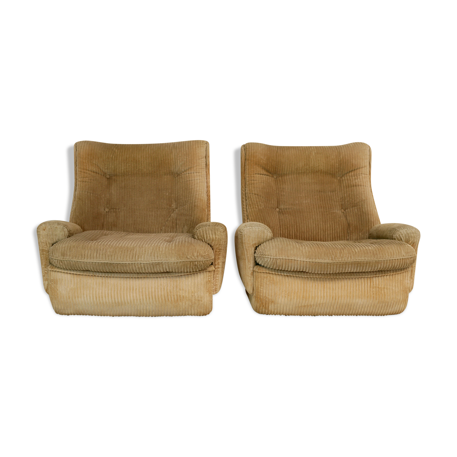 Pair of armchairs by michel cadestin, airborne edition, fiberglass and beige velvet, circa 1970