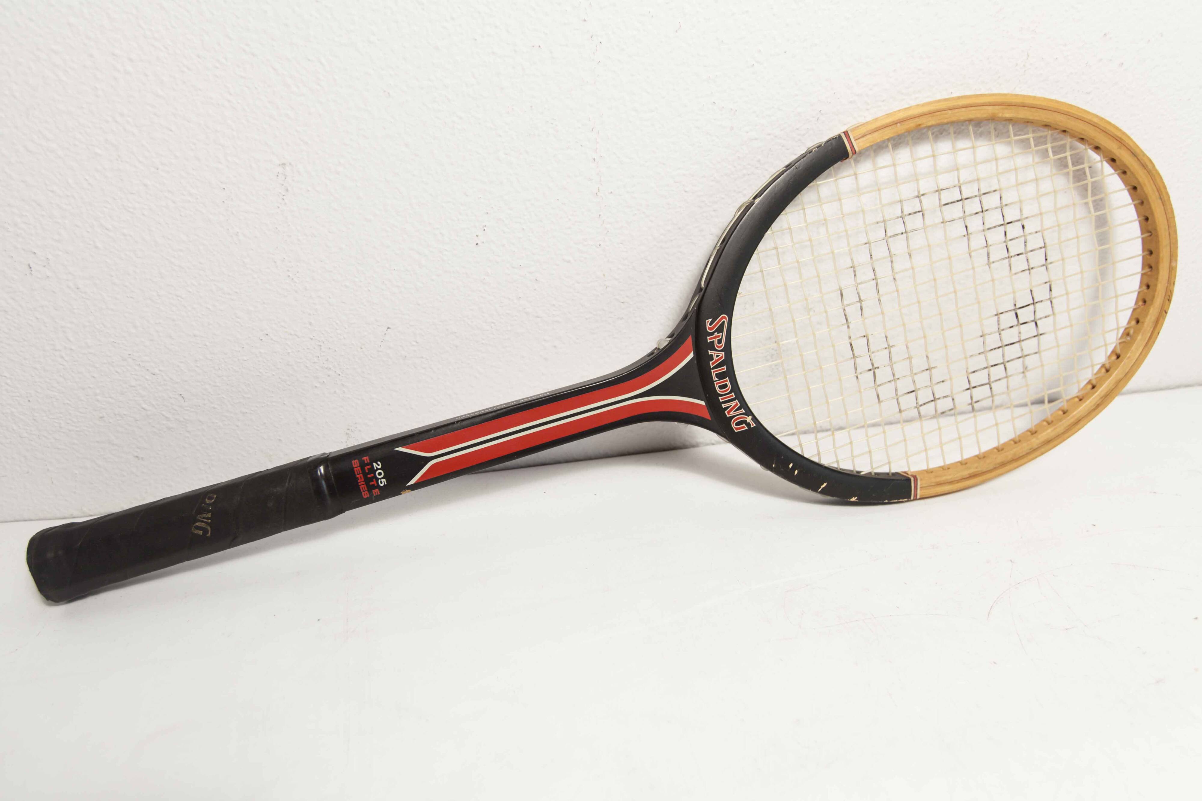 1970 Spalding black and red wooden tennis racket
