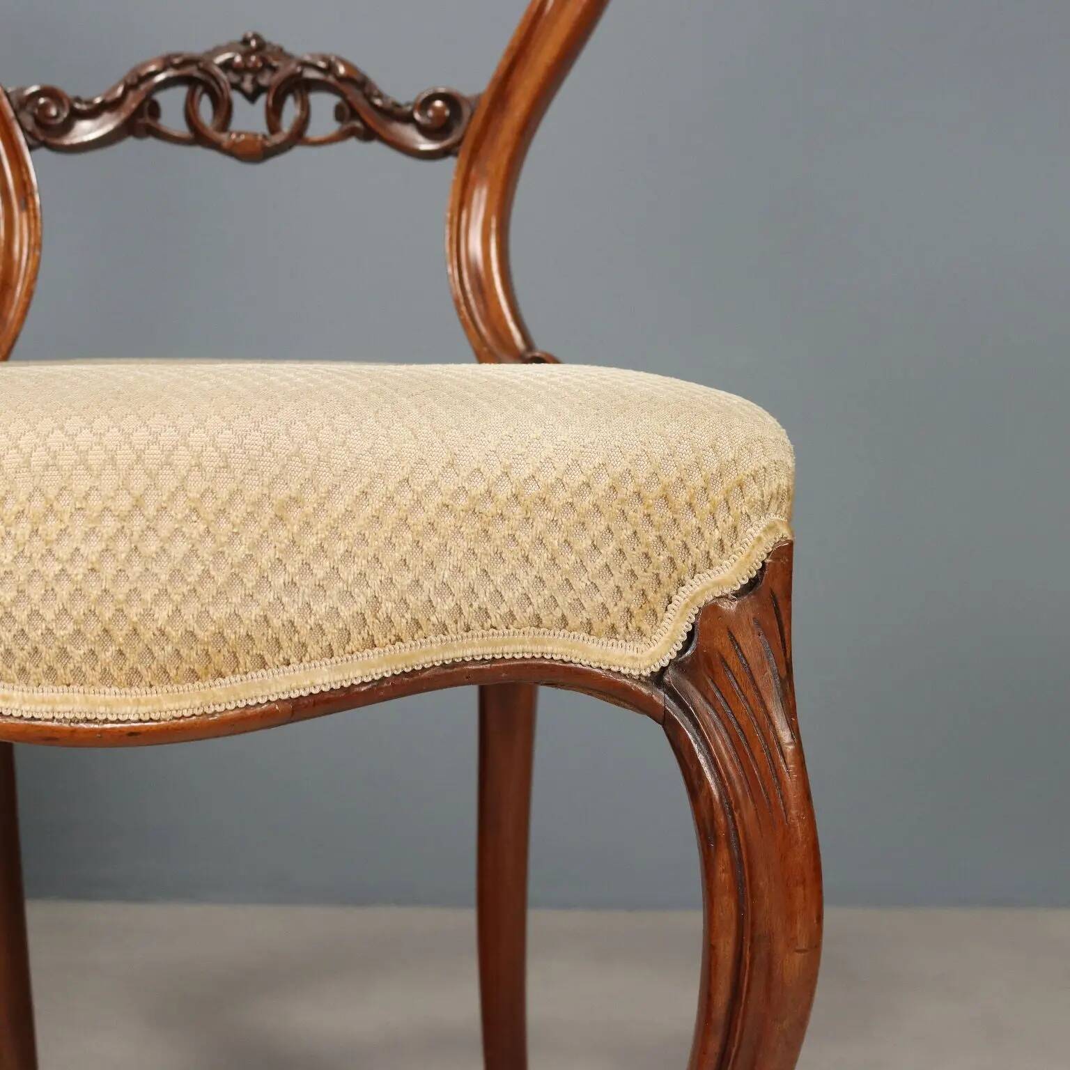 Antique walnut chairs with upholstered seats, Italy, mid-19th century.