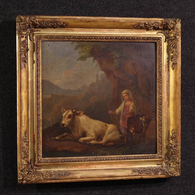 Peinture bucolique antique du 19ème siècle