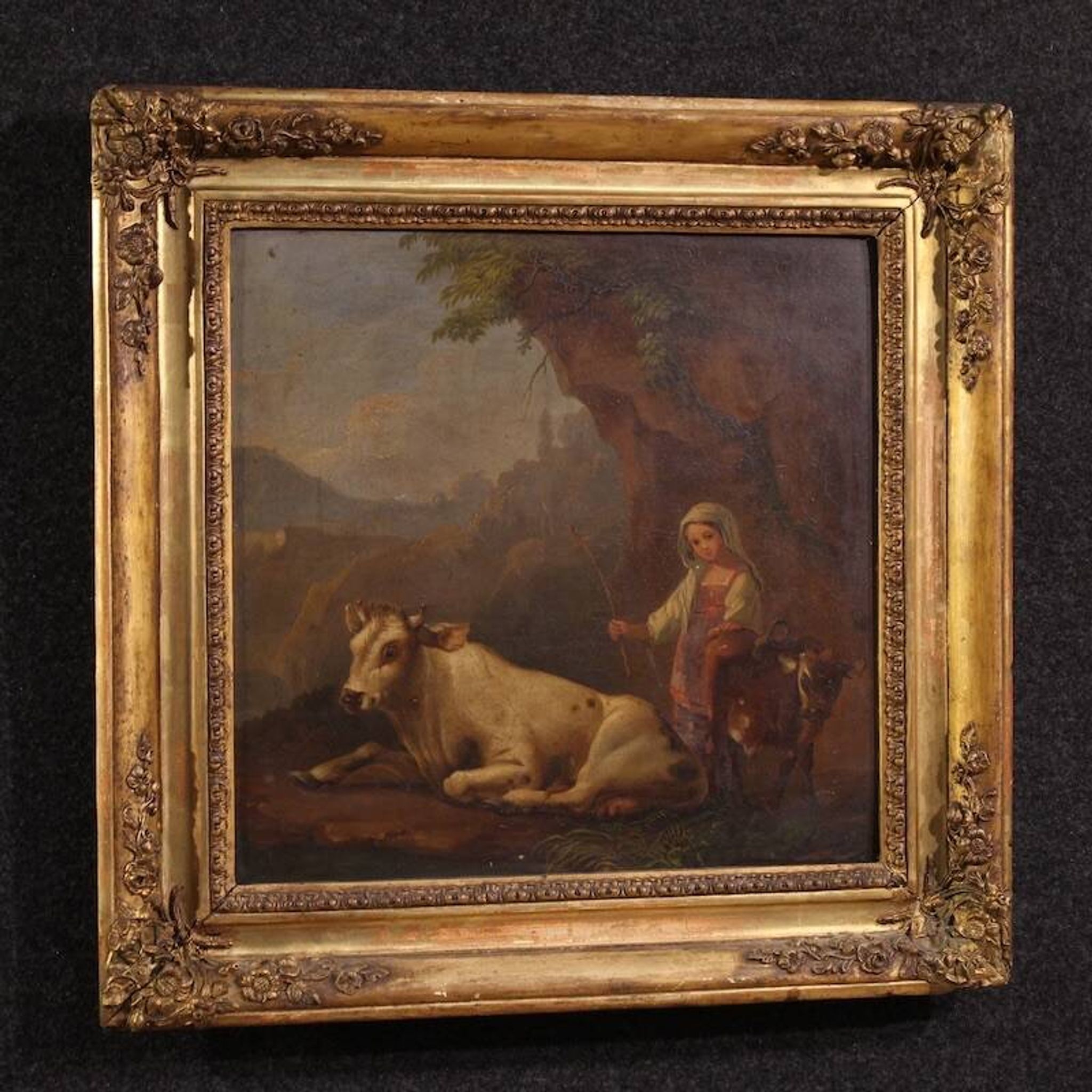 Peinture bucolique antique du 19ème siècle