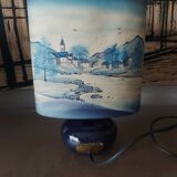 Ceramic lamp, Montclus art workshop, silk lampshade, hand painted