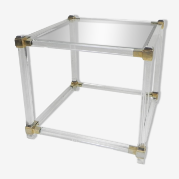 Hollywood Regency coffee table plexiglass, glass, brass, 1970s