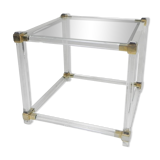 Hollywood Regency coffee table plexiglass, glass, brass, 1970s