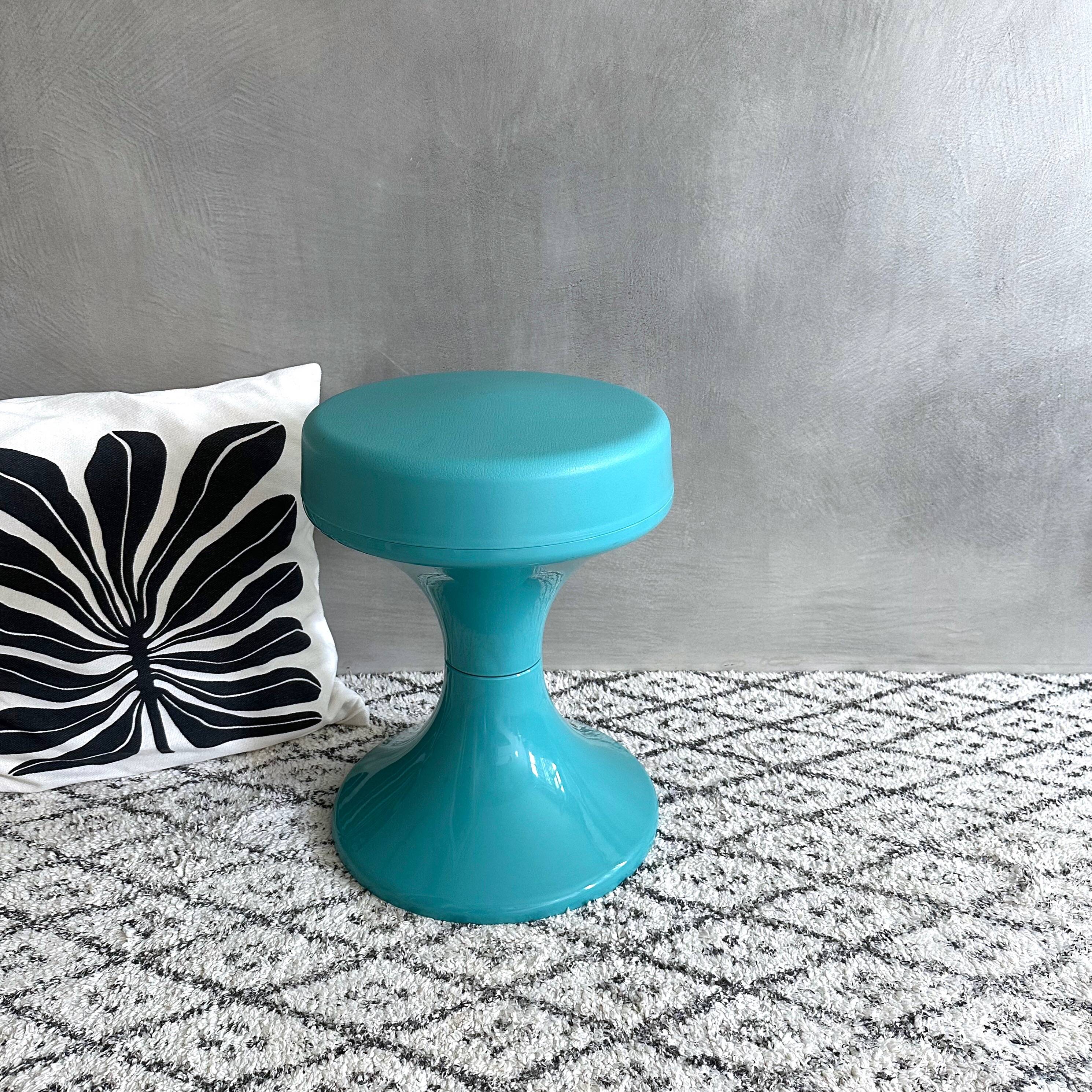 70s stool turquoise, tulip stool plastic, side table, mid-century interior
