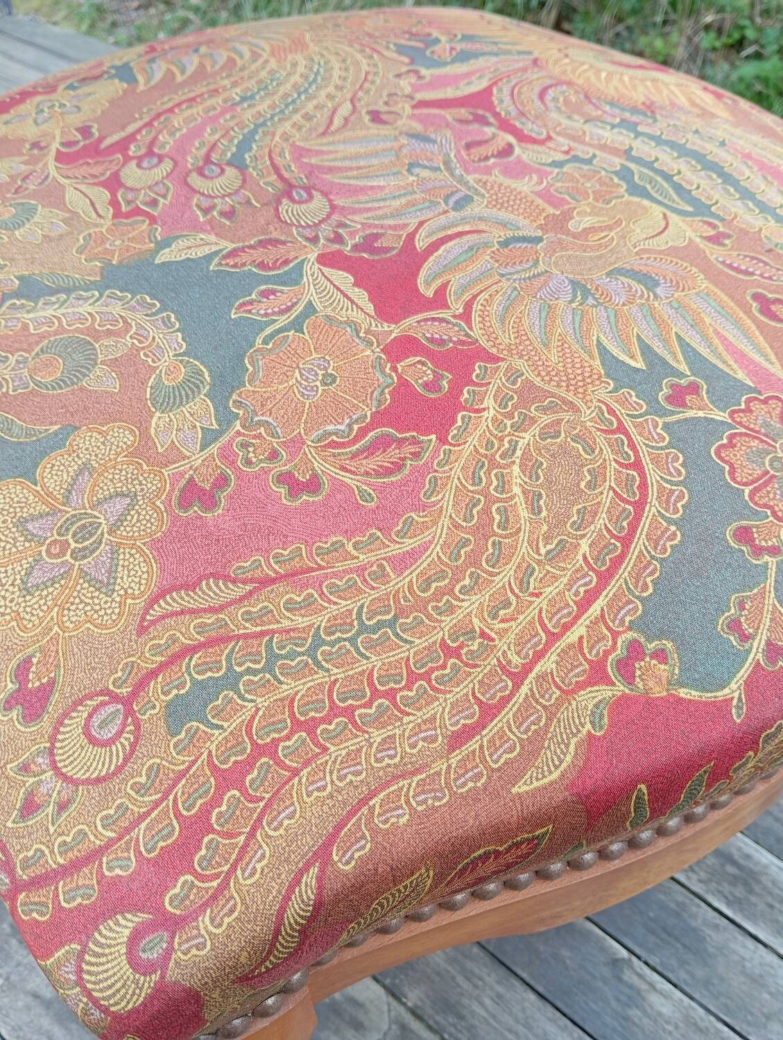 Louis XV style footrest stool pouffe wood and fabric
