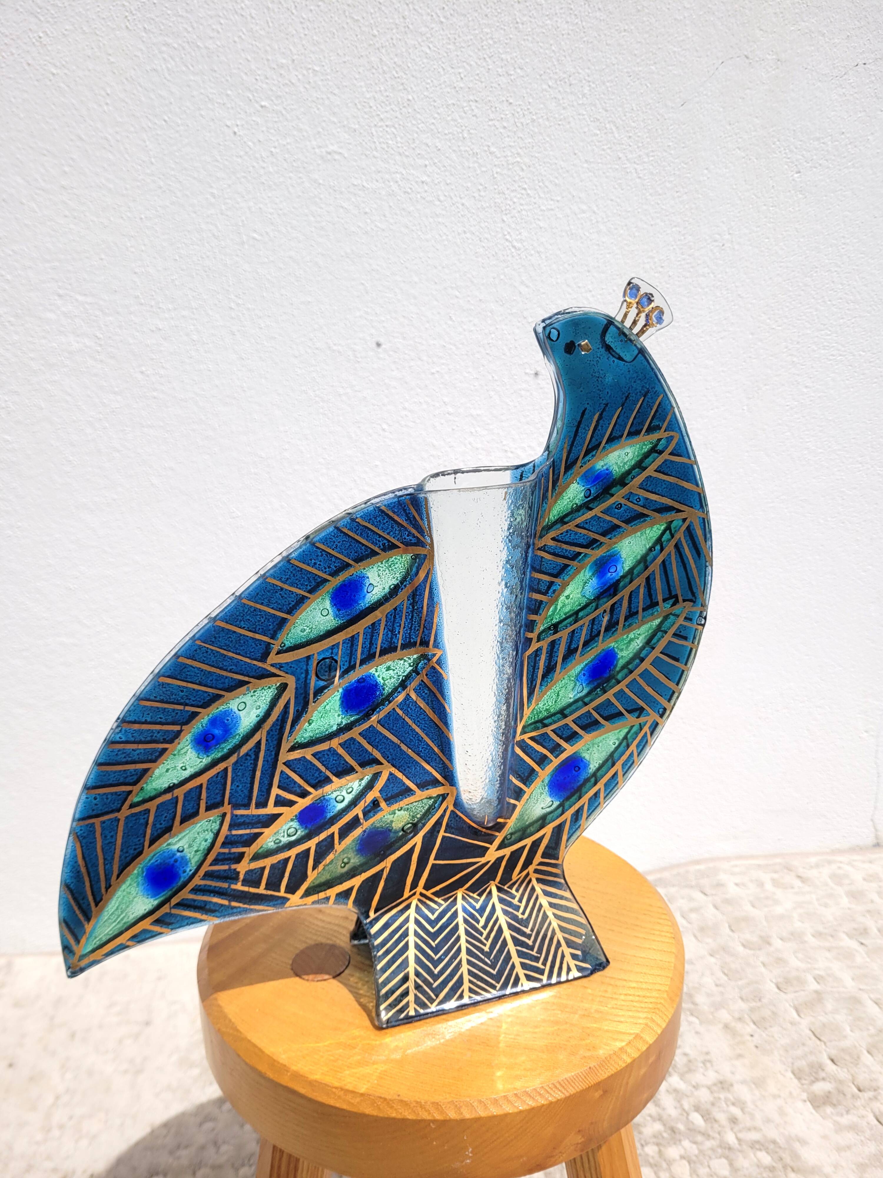 Peacock blue vase in laminated glass