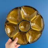 Set of 8 vintage Gien oyster plates in khaki green and black earthenware