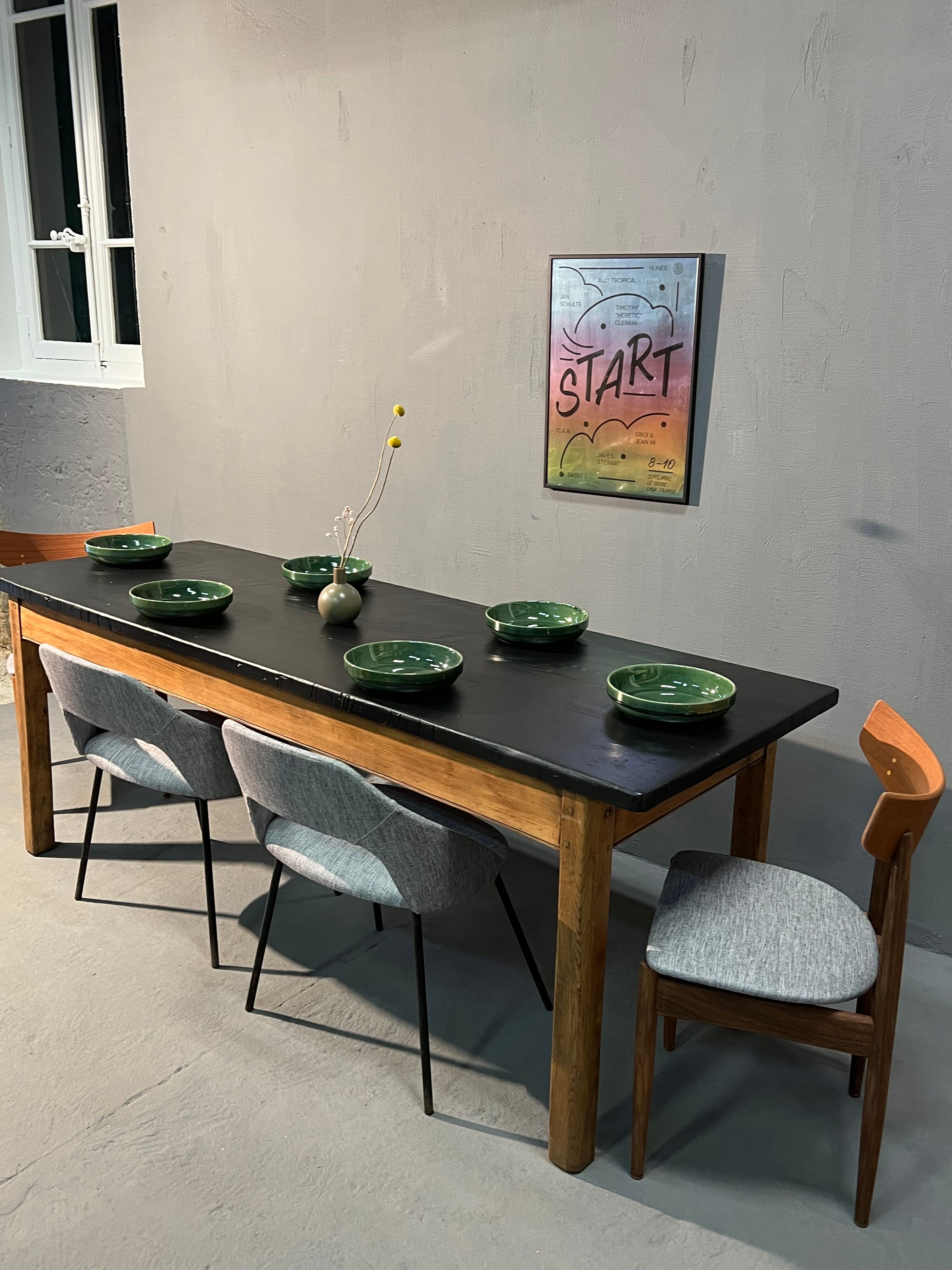 Farmhouse table, black top