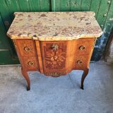Chest of drawers transition Louis XVl marquetry marble top
