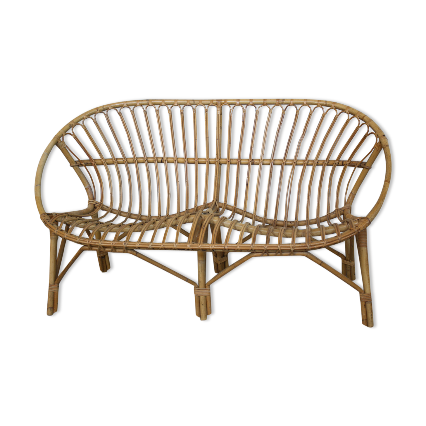 Vintage rattan bench 1960