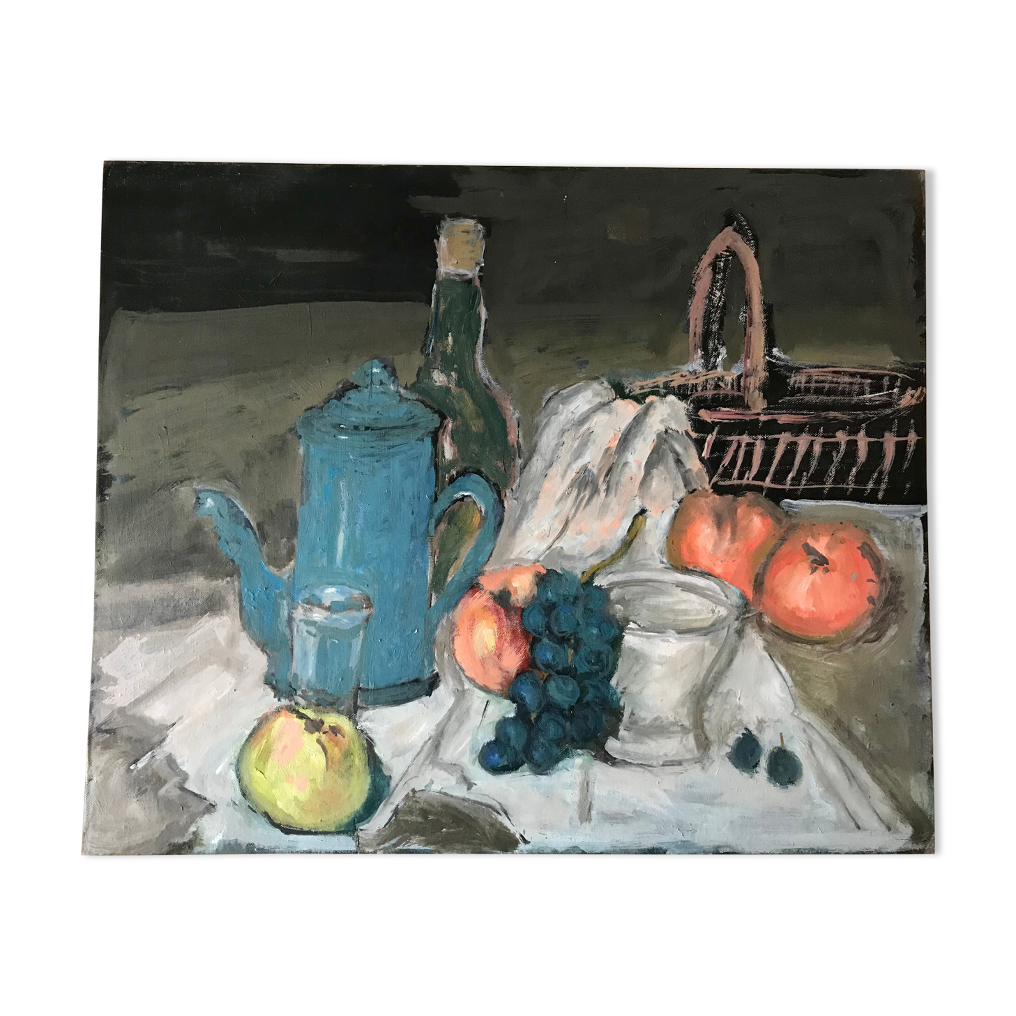 Oil painting on cardboard still life signed vintage