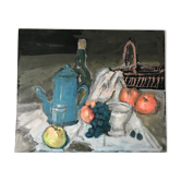 Tableau huile sur carton nature morte signée vintage