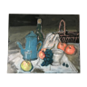 Oil painting on cardboard still life signed vintage