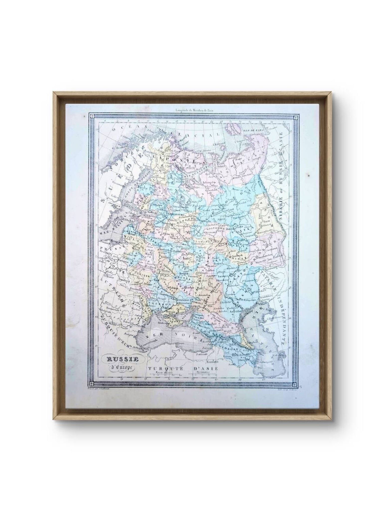 Russia, old map, printed in 1852.