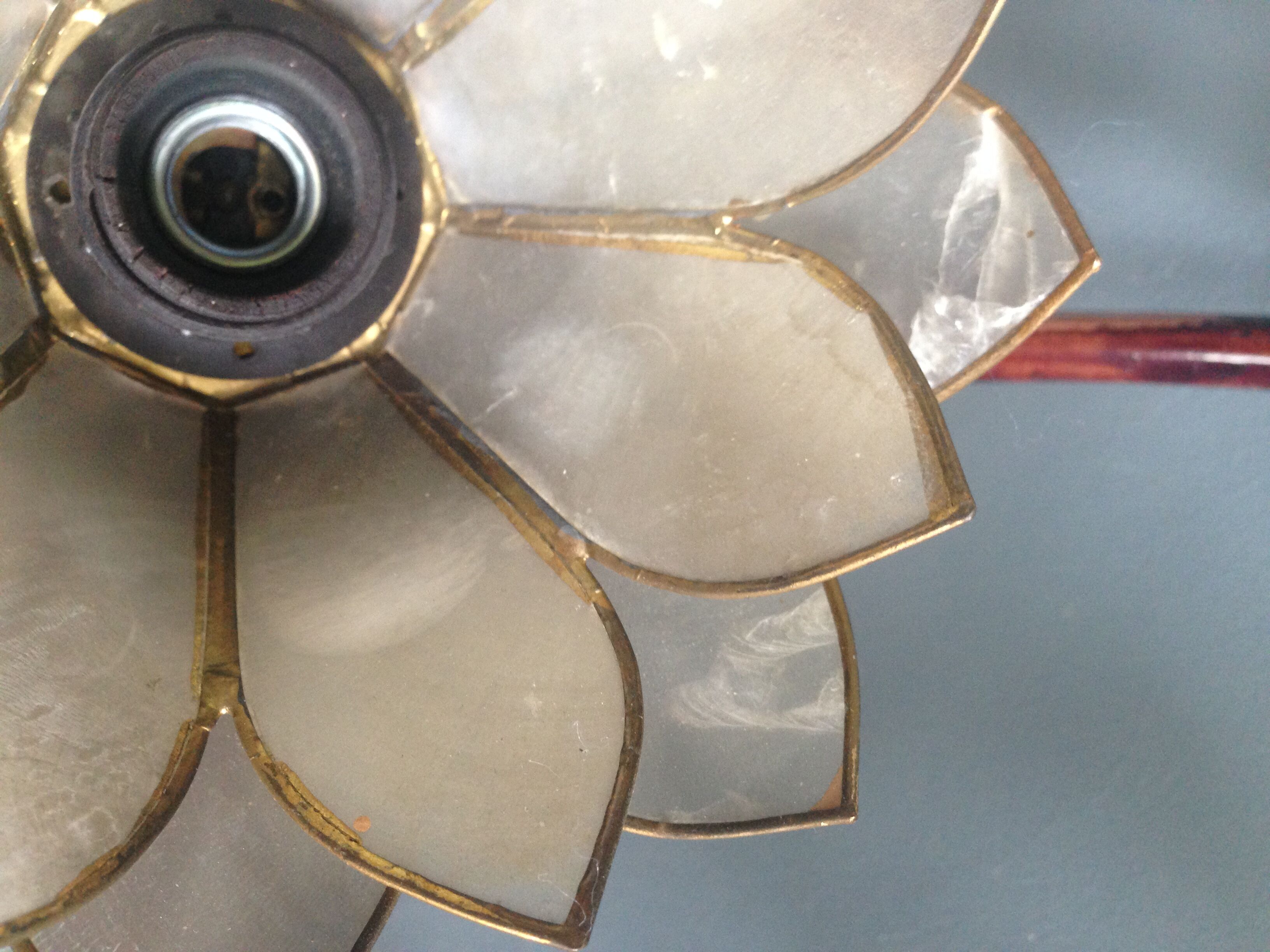 Pair of vintage appliques in metal and mother-of-Pearl