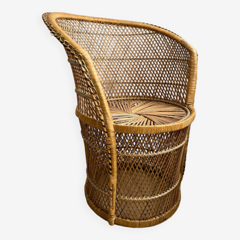 Vintage wicker rattan basket armchair