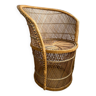 Vintage wicker rattan basket armchair