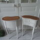 Vintage bedsides patinated pearl grey, branded wooden trays