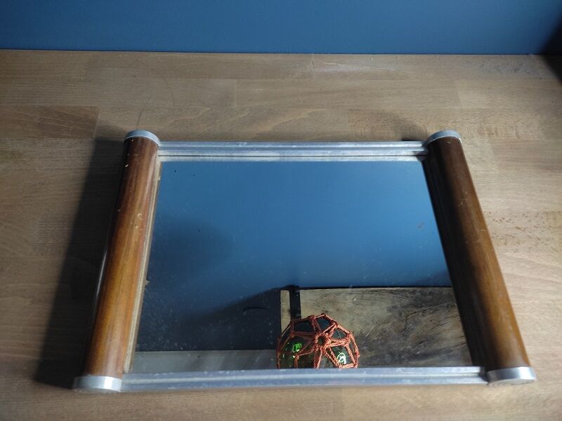 Mirror top aluminum wood old vintage dp 0222f053