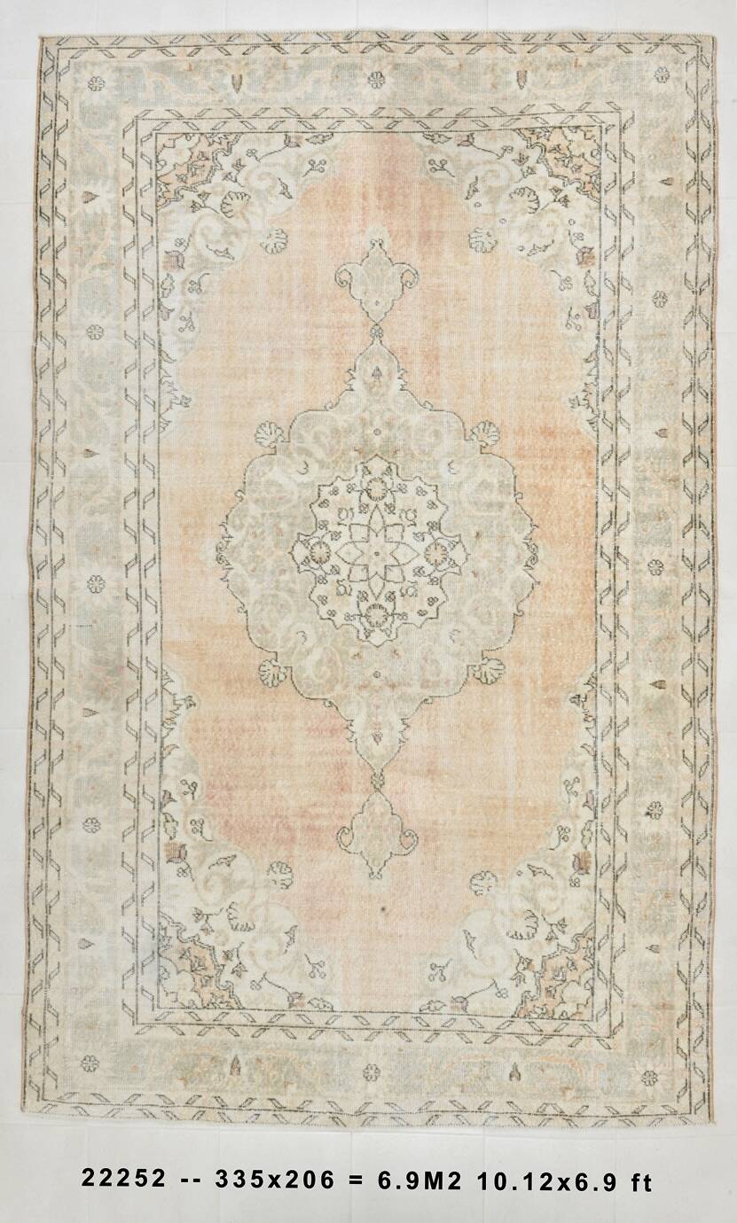 7x11 Vintage Peach Beige Turkish Rug, 206x335Cm