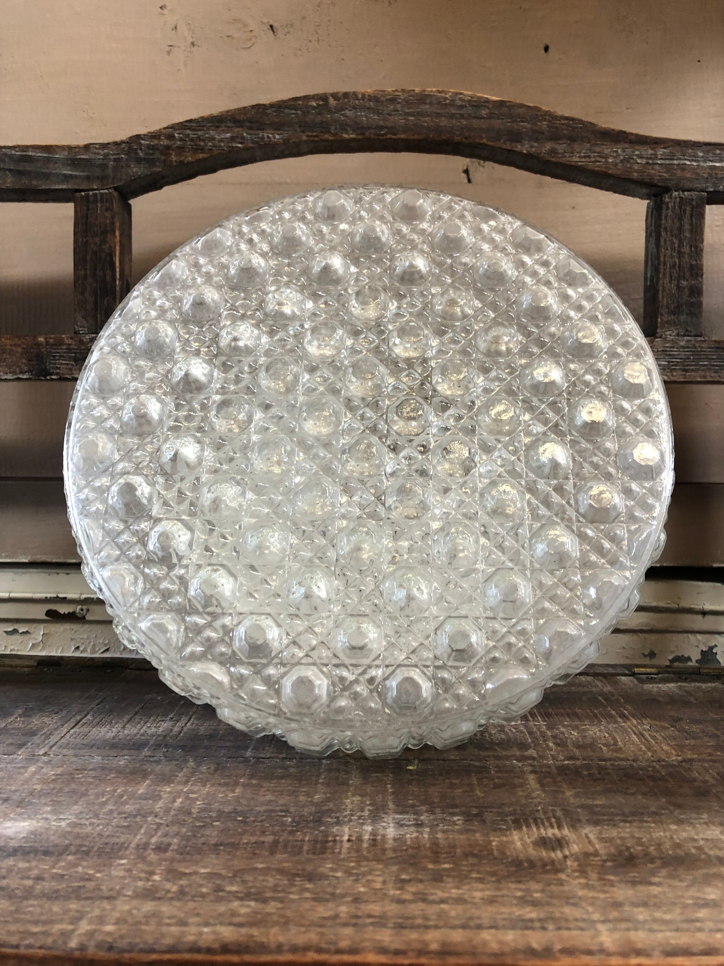 Old Wall Lamp Molded Glass + Support Metal Black Vintage