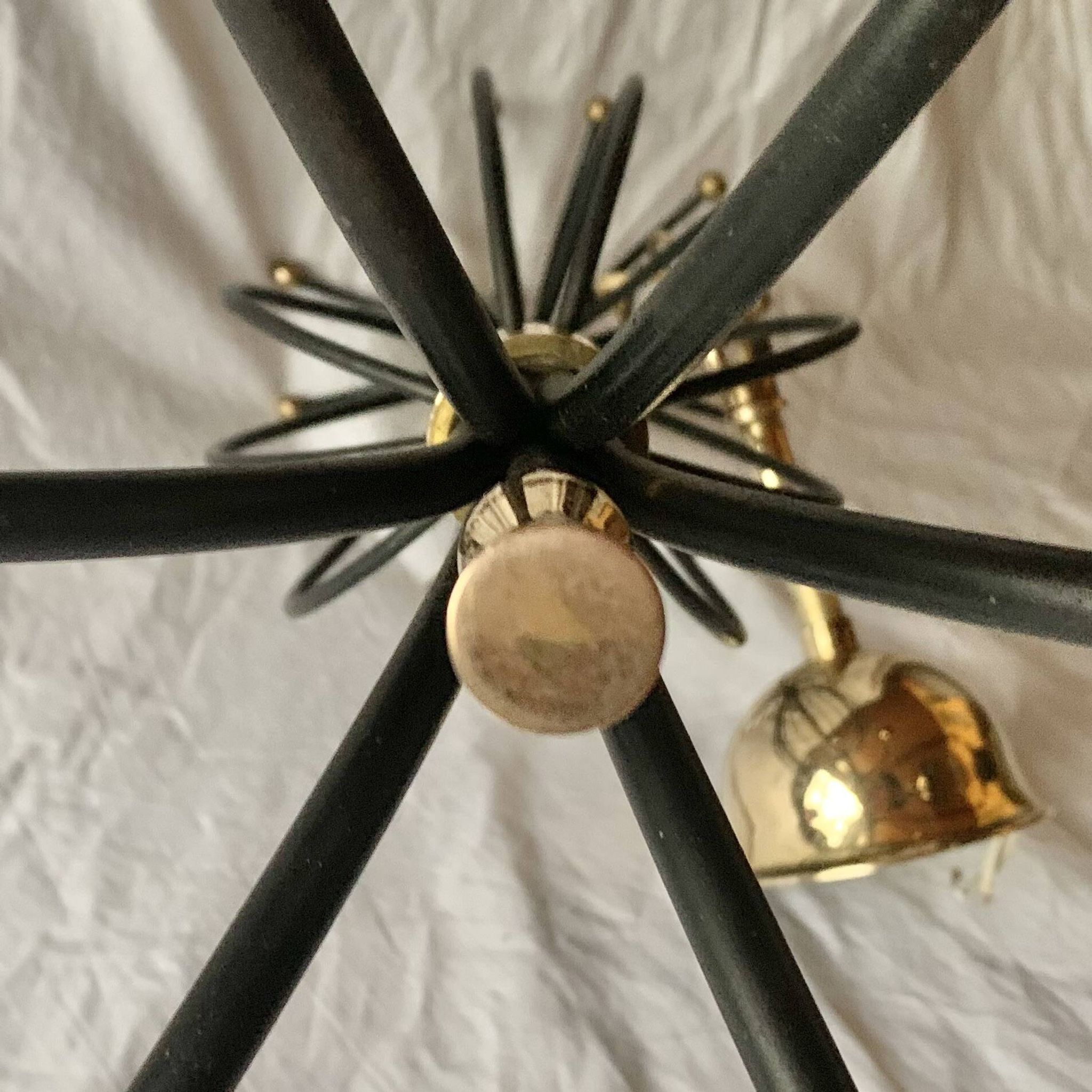 Lustre 6 feux vintage en métal noir et laiton