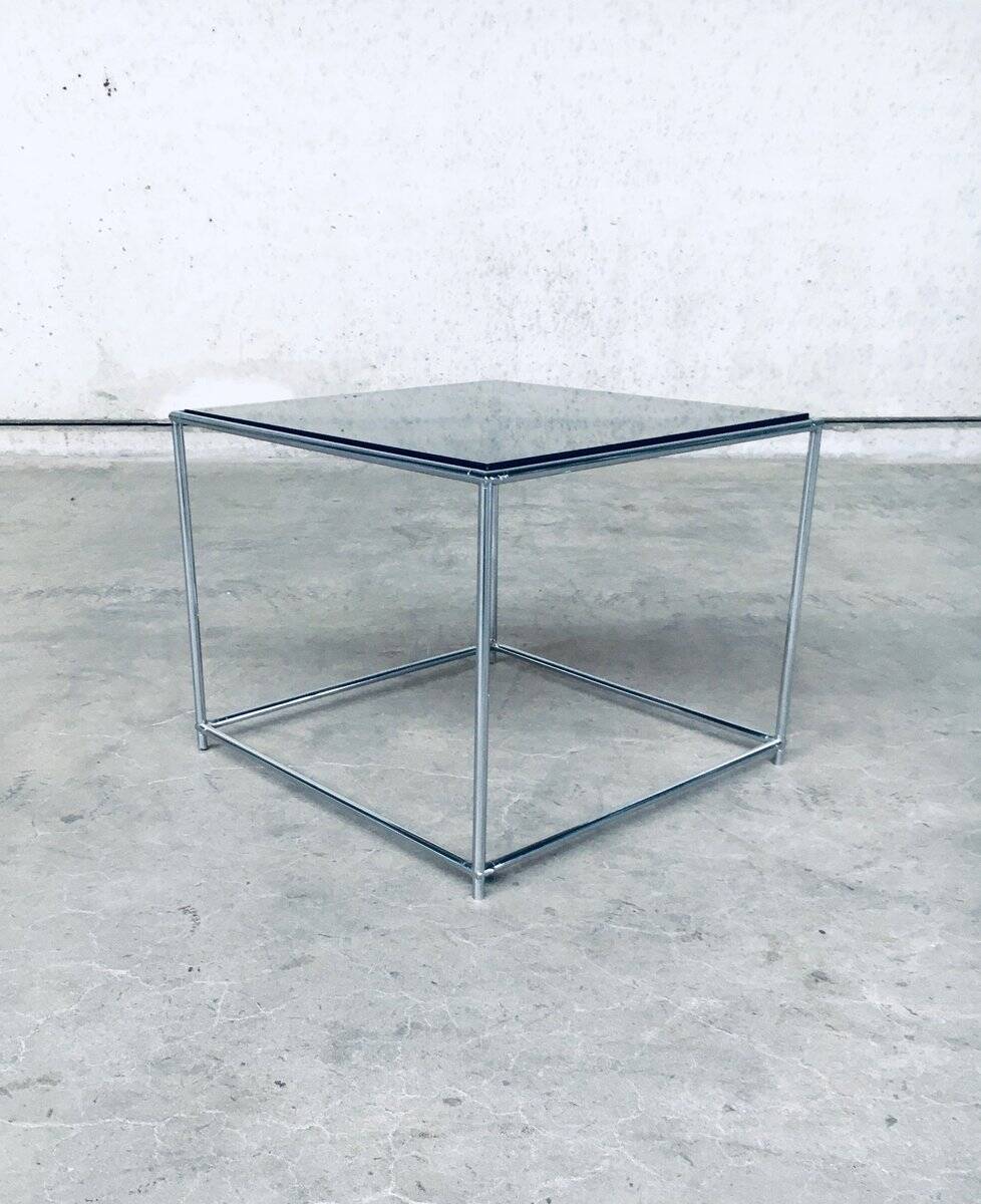Sleek Design Metal & Fumé Glass Square Side Table, 1970s