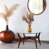 Round coffee table - glass top and teak base
