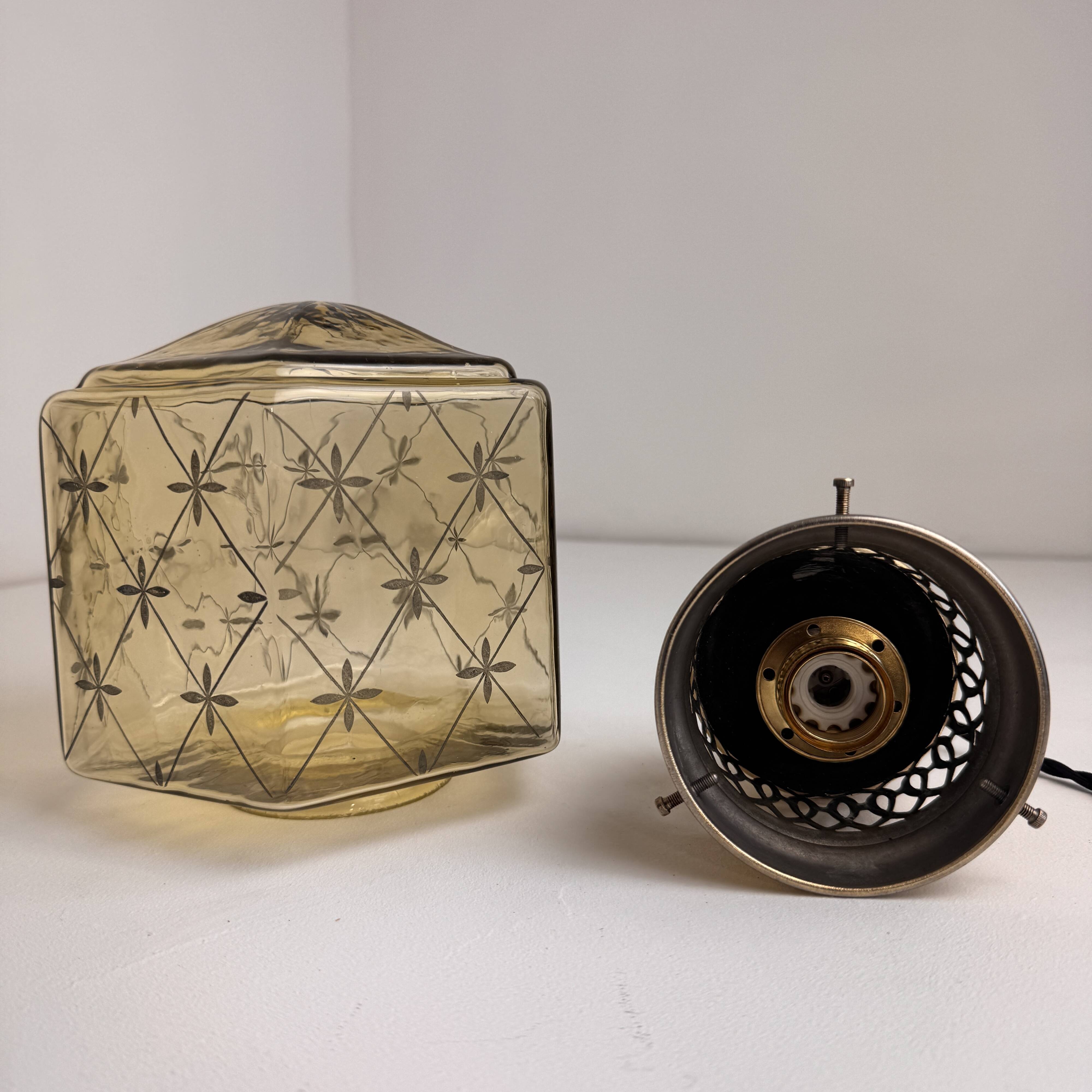 Antique art deco suspension in stained glass