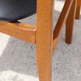 Set of 6 Scandinavian chairs in beech and black skaï, 1960s
